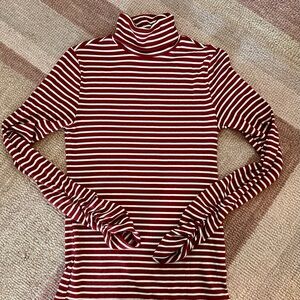 Levi's Red and White Striped Turtleneck Long Sleeve Top XS
